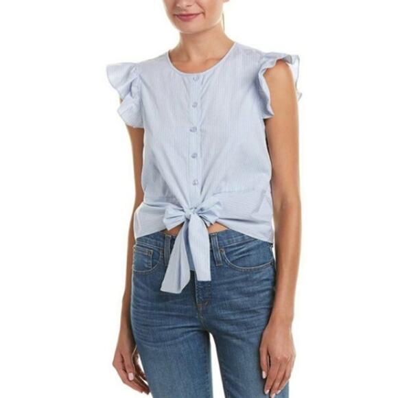 Parker Pinstripe Knotted Tie-Front Crop Top XS - Picture 3 of 12